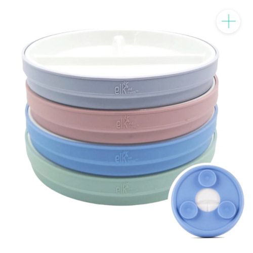 6.7"/16cm Porcelain White Divided Plates with Silicone Suction Sleeves