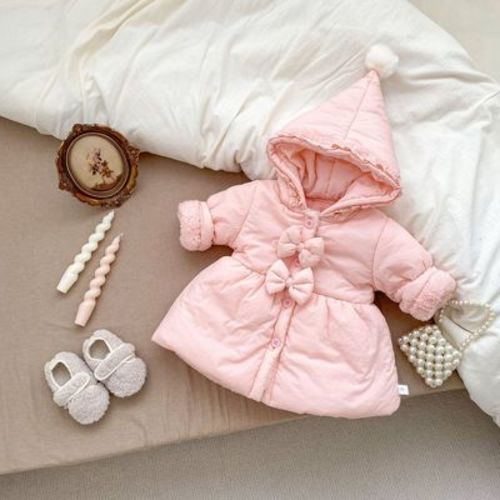 MyKids-USA Arrival Baby Kids Girls Solid Color Single Breasted Hooded Thick Fleece-inside Coat Pink 73 (6-9M)