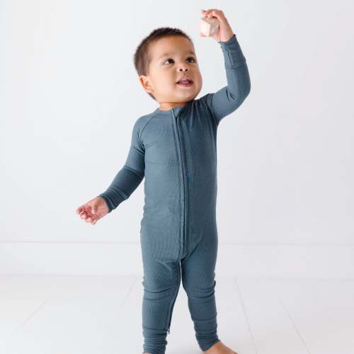 Dark Steel Blue Small Ribbed Zip Romper