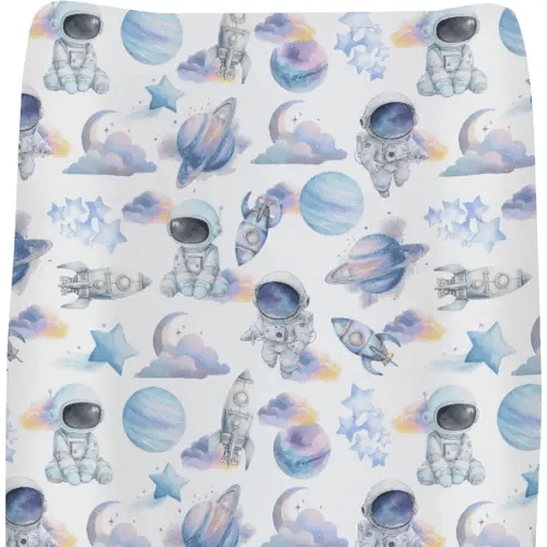 Watercolor Blue Outer Space Changing Pad Covers for Baby Girls Boys Cute Astronaut Rocket Planet Moon Fitted Changing Table Cover Mats Pastel Cosmos Soft Diaper Changing Pad Sheets 32''×16''