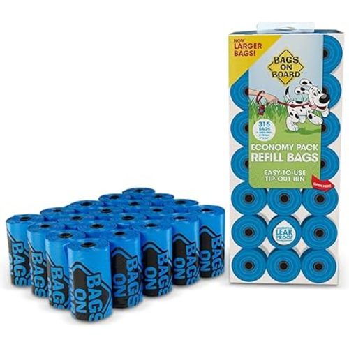 Bags On Board Dog Poop Bags | Strong, Leak Proof Dog Waste Bags | 9 x14 Inches, 315 Blue Bags