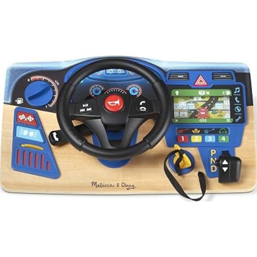 Melissa & Doug Vroom & Zoom, Interactive Wooden Dashboard, Racing Car Steering Wheel Toy, Lights & Sounds, Preschool Learning Toys for Girls & Boys 3+ - FSC Certified