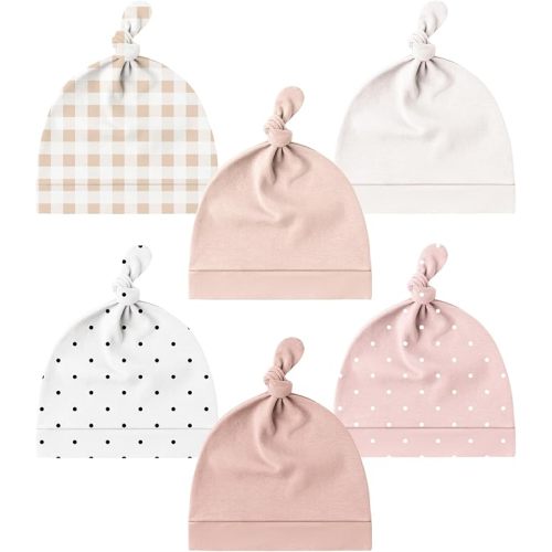Konssy 6 Pack Baby Newborn Hats Set Knot Beanie Hats Soft for Infant Baby Girls Boys Caps 0-6 Months