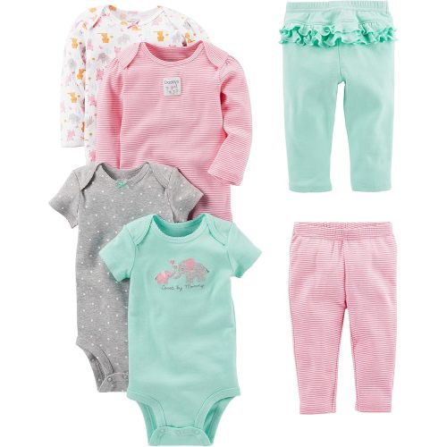 Simple Joys Baby Girl's 6 piece Little Character set Sleepwear, Pink/Mint Ruffle, 0-3 Months