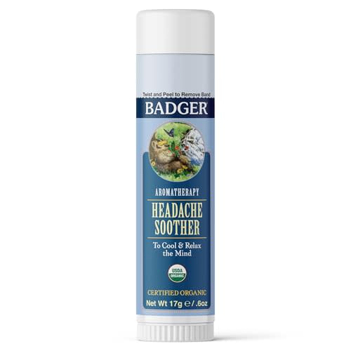 Badger Headache Soother, 100% Organic Essential Oil Aromatherapy, All-Natural Headache Relief w/Peppermint, Eucalyptus & Lavender, .6 oz
