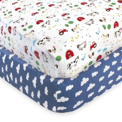 Hudson Baby Infant Boy Cotton Fitted Crib Sheet, Boy Farm Animals, One Size