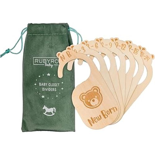 RubyRoo Baby Closet Dividers - Nursery Closet Organizer Hangers for Baby Clothing - Premium Wood Infant Size Age Hanging Closet Organizer - Kid Closet Decor - Engraved Style