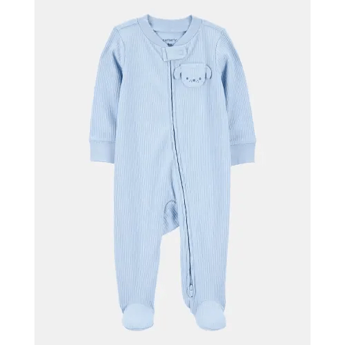 Baby Boy Dog Pocket 2-Way Zip Ribbed Sleep & Play Pajamas - Blue | Carter's