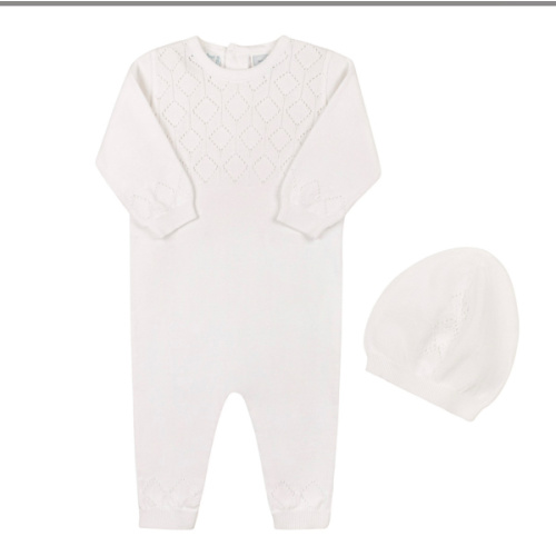 Lux Pointelle Knit Romper with Hat