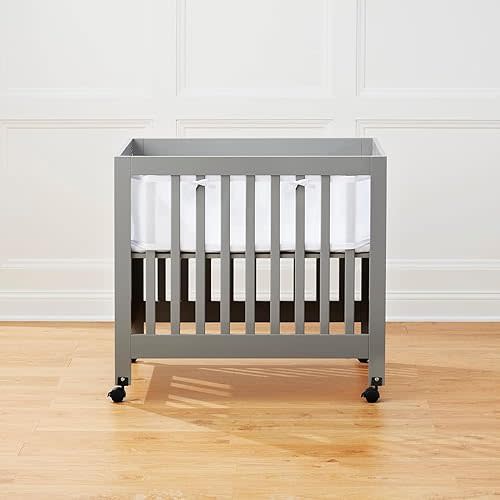 Upgraded Mini Crib Breathable Mesh Liner, Standard Length, More Straps for Fixing Liner, Protects Legs and Arms, 3mm Breathable Mesh, Only Fits 38" x 24" Mini Crib
