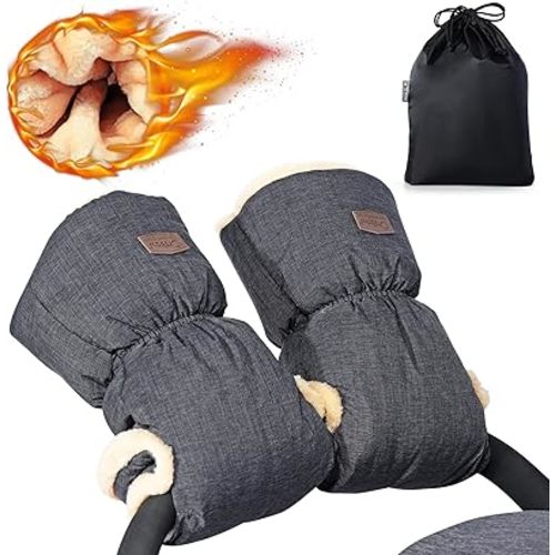 Orzbow Faux Sheepskin Stroller Gloves, Universal, Cozy & Warm, Dark Gray