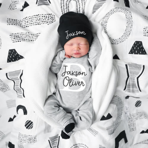 Personalized Baby Coming Home Romper With Hat Set | CWBaby133