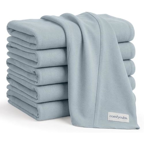 Comfy Cubs Baby Burp Cloths Set (Pack of 6) - Large, 6-Layer, Ultra Absorbent 100% Cotton for Infant Spit-Up, Drool, and Messes - Soft, Gentle, Thoughtful New Born Baby Gifts, Pacific Blue