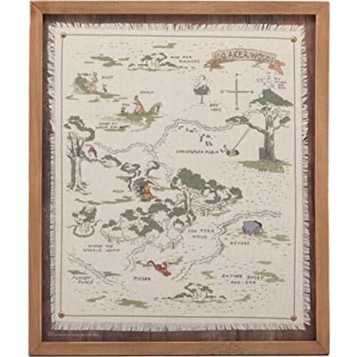 Open Road Brands Disney Winnie The Pooh Hundred Acre Wood Map Framed Wood Wall Decor - Vintage Winnie The Pooh Wall Art for Home Decorating