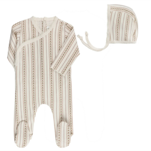 Baby Girl Footie and Bonnet - Ivory Pink - Linear Tulip