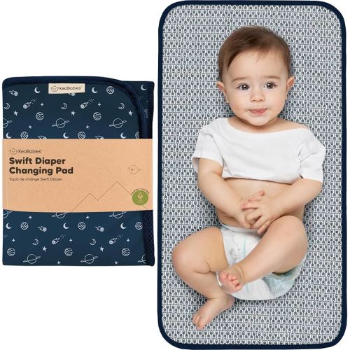 KeaBabies Portable Diaper Changing Pad, Easy Wipe Clean - Foldable Waterproof Baby Changing Mat for Diaper Bag, Compact, Lightweight, 25x13 Newborn, Infant, Baby Changer Travel Essential (Planets)