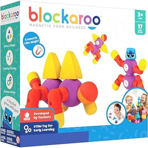 Blockaroo Magnetic Foam Building Blocks - 17-Piece Critter Set, Bath Toys for Toddlers, Preschool Toys, Bathtub Toys, Sensory Toys, Blocks for Toddlers 3-5, Engineering Toys for Kids 3-5, Bath Blocks