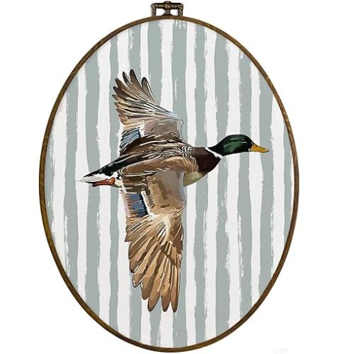 dvhdajed Light Blue Mallard Duck Oval Wall Art Decor, Mallard Duck Nursery Decor,Coquette Ducks Framed Canvas Art, Rustic Farmhouse Ducks Wall Hanging Decoration for Bedroom Nursery Bathroom,8.7x11.3