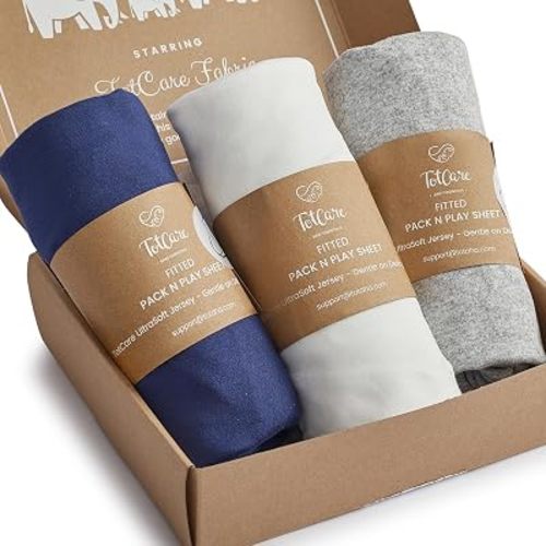 Graco Pack and Play Sheets Fitted – Compatible with Graco Pack n Play Playard Crib & Other 27 x 39 Inch Playpen Mattress, Buttery Soft Jersey Playard Sheets, Grey Navy Cloud, 3Pack