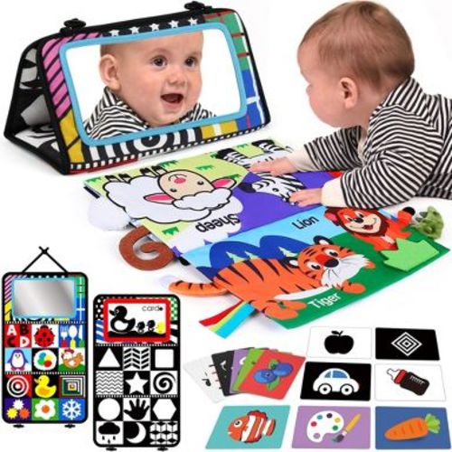LotFancy Baby Tummy Time Mirror Toys, Crinkle Cloth Book Black and White High Contrast Infants Toys