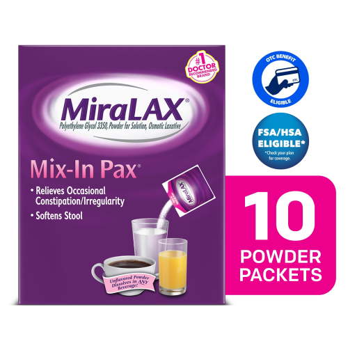 MiraLAX Mix-in Pax, Constipation Relief, Laxative, No Sudden Urgency, 10 Single Doses