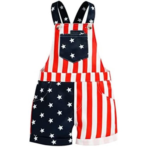 Ayalinggo 4th Fourth of July Baby Girl Boy Outfit American Flag Print Overalls Shorts Pocket Suspender Romper Clothes