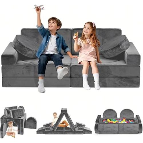 12pcs Modular Kids Play Couch, Convertible Toddler Sectional Sofa