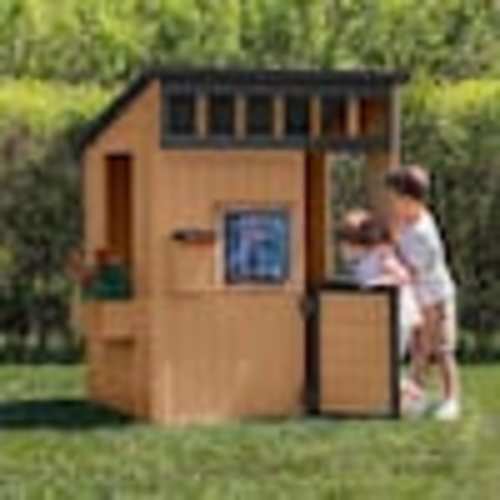 Backyard Discovery Caraway Cottage Outdoor Cedar Wood Playhouse with Working Dutch Door, Windows, Toy Kitchen 2303058com
