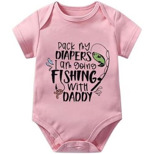Pack My Diapers I'm Going Fishing With Daddy Body Suit Baby Short Sleeve Neutral Newborn Baby Clothes White Boys R