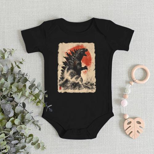 Retro Vintage Japanese Godzilla Great Wave Baby's Onesie, Godzilla and the Wave Baby's Onesie, King of the Monsters Baby's Onesie