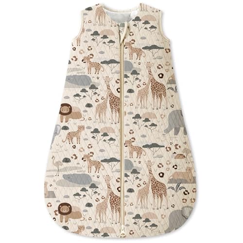 Baby Sleep Sack 6-12 Months 1.5 Tog Baby Wearable Blanket 100% Cotton Fabric Warm Sleeping sack with 2-Way Zipper Quilted for Infant Newborn Tog Apricot Elephant