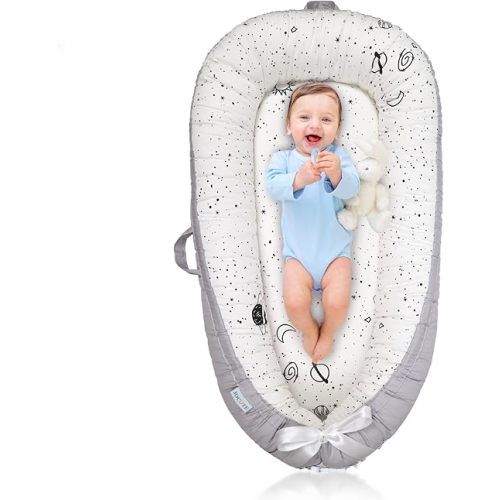 Baby Lounger for Newborn Cover - Newborn Lounger for 0-12 Months, Breathable & Portable Infant Lounger - Adjustable Cotton Soft Baby Floor Seat for Travel, Newborn Essentials - Wide Universe