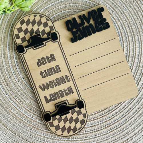 Baby On Board Birth Stats | Skateboard Baby | Baby Photo Memories | Baby Shower Gift | Newborn Photo Prop | Birth Announcement