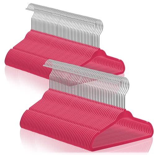 Casafield 100 Velvet Baby Hangers - 11" Size for Infant & Toddler Clothes - Pink