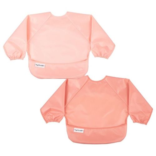 Tiny Twinkle Mess-Proof/Waterproof 2-Pack Long-Sleeve Baby Bib, Machine Washable Smock for Eating (Peach Terracotta, Small 6-24 Months)