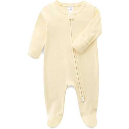 Hikido Baby Romper 100% Organic Cotton Pajamas One Piece Long Sleeve Zipper Footie Onesie for 0~12M Baby