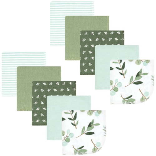 Hudson Baby Infant Girl Flannel Washcloths, Eucalyptus 10Pk, One Size
