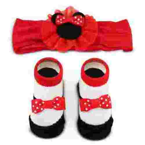 Disney Minnie Mouse Headband Flower Headwrap and Booties Gift Set for Baby Girls, Ages 0-12 Months