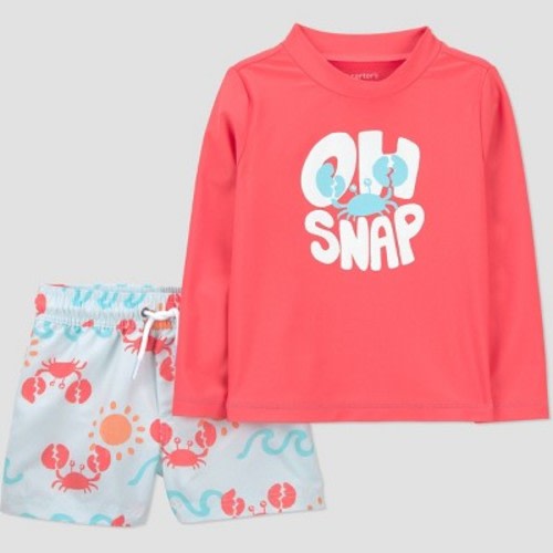 Carter's Just One You® Infant Boys' Long Sleeve Rash Guard and Trunk Set - Orange/Blue 18M