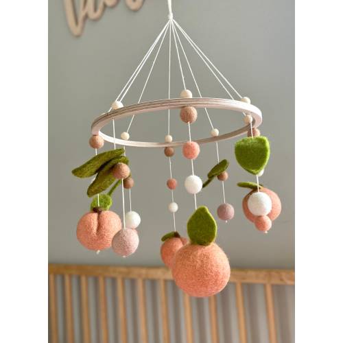Felt Peach Baby Mobile: Boho Nursery Decor