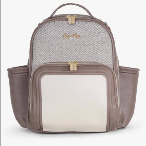 Itzy Ritzy Mini Diaper Bag Backpack – Chic, Compact Mini Plus Backpack with Changing Pad, 10 Pockets (6 Internal, 4 External), Grab-Top Handle & Rubber Feet (Vanilla Latte)