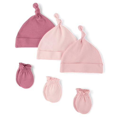 Baby Girls Hat And Mittens 6-Piece Set - Pink