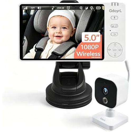 Safe Driving Baby Car Camera Wireless 1080P, 5" Anti-Glare Monitor Keeps Eyes Forward Not Backseat, No-Glow Night Vision, 8 Lullabies, 2-Min No-Tool Install for Infant/Pet