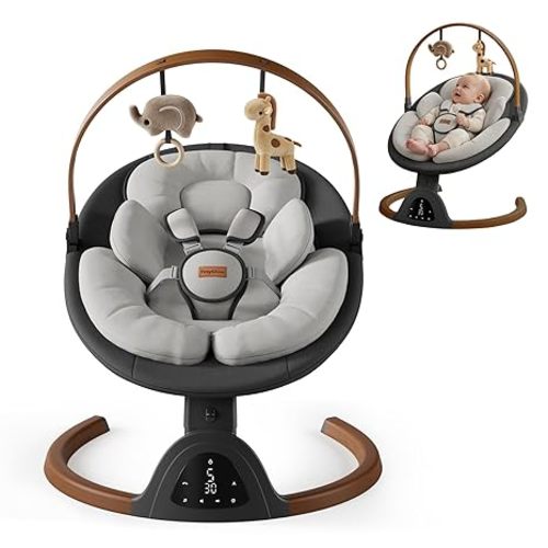 Baby Swings for Infants, TinyGlow Baby Swing, Electric Baby Swing with Remote Control, 10 Preset Melodies, 5 Natural Motion Speeds, Portable Infant Swing for Indoor & Outdoor Use (Black)