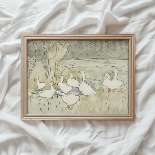 Vintage Duck Print | Nursery PRINTABLE Wall Art | Goose Watercolor Print | Neutral Animal Art Print | Cute Toddler Room Art | #921