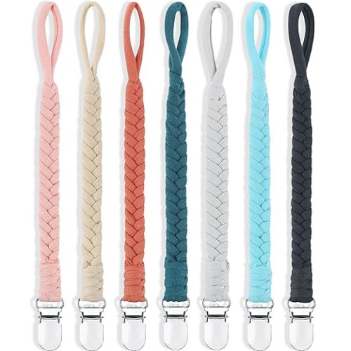 Pacifier Clips for Baby Boy and Girls, Handmade Braided Pacifier Holder, Baby Pacifiers Clips Leash Cotton Smoother Binky Clips Newborn Fits All Pacifier Unisex Baby Shower Case (Muilticolor)