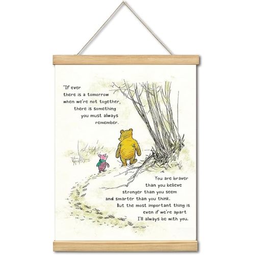 WUAWN Always Remember You Are Braver Than You Believe The Pooh Room Decor,Biblical Affirmations for Kids Wall Art,Winnie The Pooh Baby Decorations for Nursery,Wooden Hanging Rod Religious Gifts-05