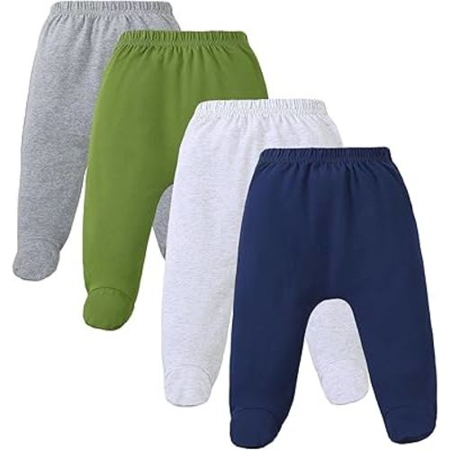 Coaturi 4 Pack Baby Footed Pants: Soft Cotton Spandex Pants with Feet Pull on Bottoms for Infant Unisex Baby Boys Girls