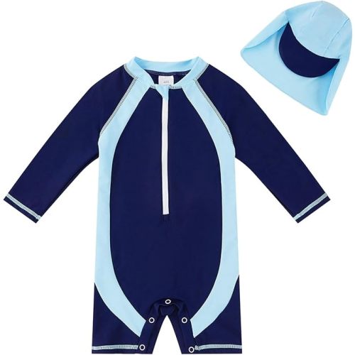 UMELOK Baby Boys UPF 50+ Sun Protection One Piece Rashguard Swimsuit with Snap Bottom