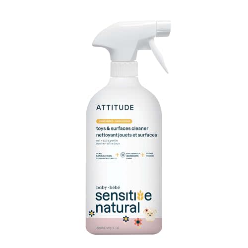 ATTITUDE Toy and Hard Surface Cleaner, Plant and Mineral Based Ingredients, Vegan, Baby and Kids Household Products, Sensitive Skin, Unscented, 27.1 Fl Oz
